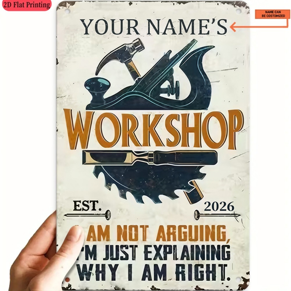 Workshop Tools Name - [2D Flat] ป้ายโลหะสลักชื่อแบบกำหนดเอง 1 ชิ้น สำหรับตกแต่งผนังสไตล์วินเทจ