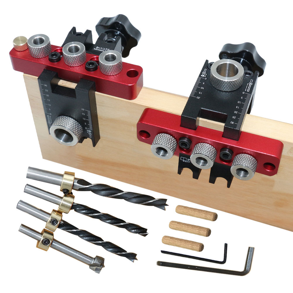 Dowel Jig Kit - ชุดเครื่องมือเจาะรูไม้แบบปรับได้ 3 in 1 พร้อมจิ๊กสำหรับเดือยไม้และเจาะรูแบบ Pocket