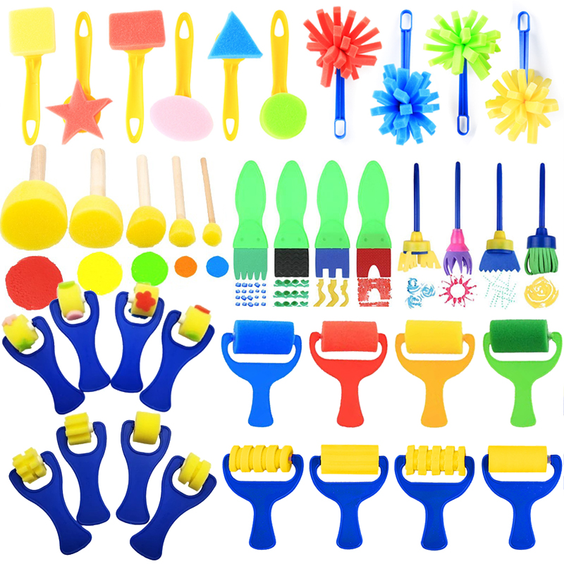 Tools Workshop Kids - เด็กวาดฟองน้ําของเล่นศิลปะหัตถกรรมเครื่องมือ Graffiti Roller การพิมพ์สีภาพวาดเห็ดหัวซีลแสตมป์โฟม TMZ