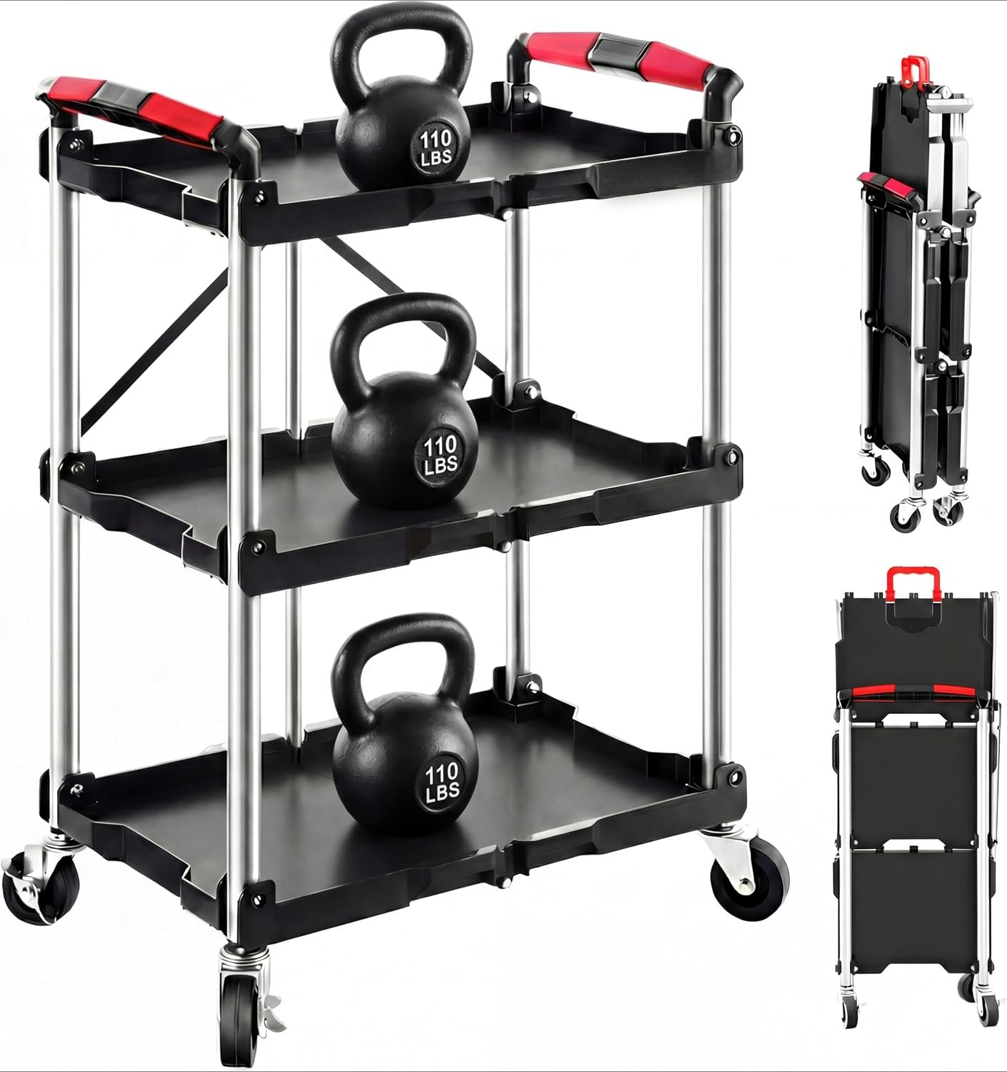 Workshop Tools Trolley - รถเข็นอเนกประสงค์แบบพับได้ 3 ชั้น รับน้ำหนักได้ 330 ปอนด์