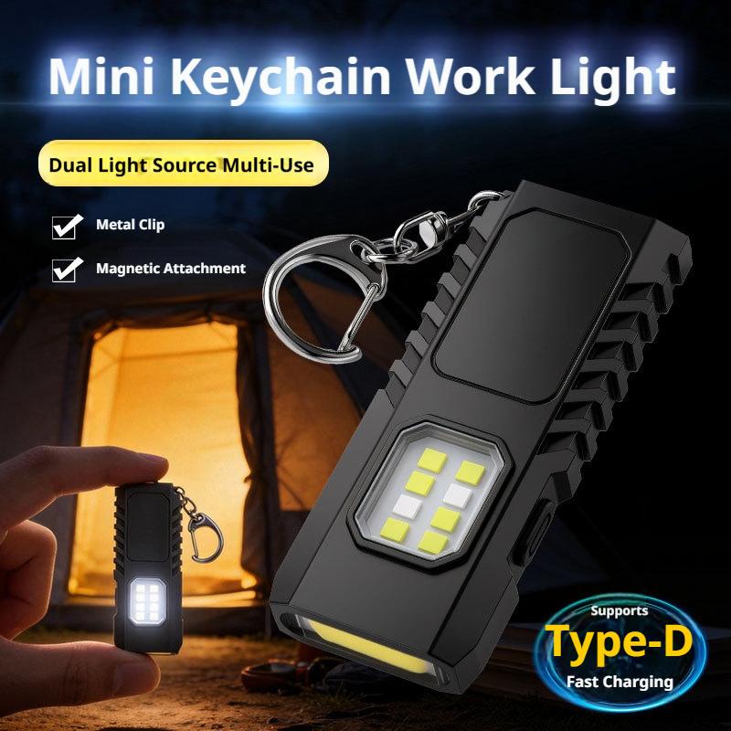 Tools Work - ไฟฉายพกพาขนาดเล็กแบบพวงกุญแจ ชาร์จผ่าน USB พร้อมไฟทำงานแบบ COB อเนกประสงค์