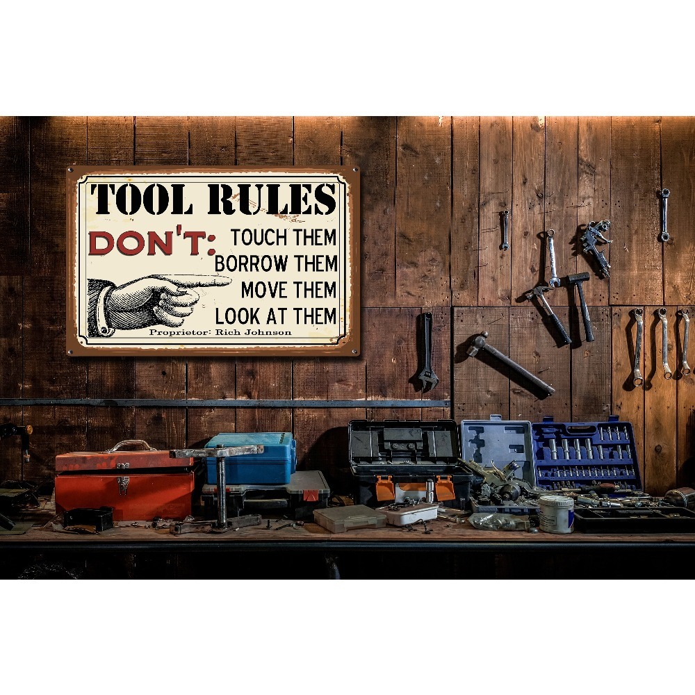 ป้ายโลหะกฎเกณฑ์เครื่องมือแบบปร - Workshop Tools Name บทวิจารณ์และราคา